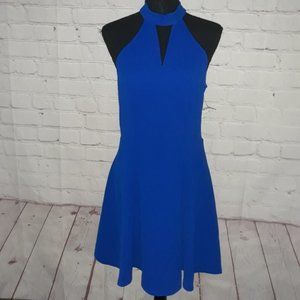 Monteau Blue Sleeveless Dress with Mesh Back and front insert.